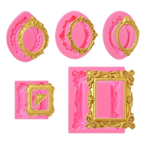 5-Piece Mini Photo Frame Silicone Mold Set for Cake Decorating