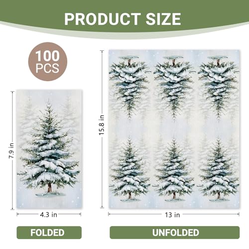 Snowy Pine Tree Disposable Paper Napkins - 100 Pack Winter Themed Decor