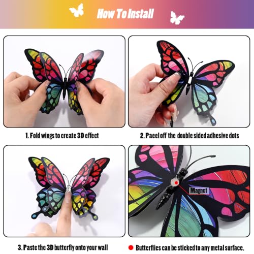SAOROPEB 3D Butterfly Wall Decor - 24 Pcs Magnetic Decorations