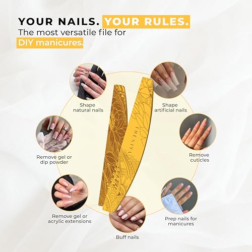 Theniya Nail File 100/180 Grit Half Moon Dual Sided Emery for Natural Nails