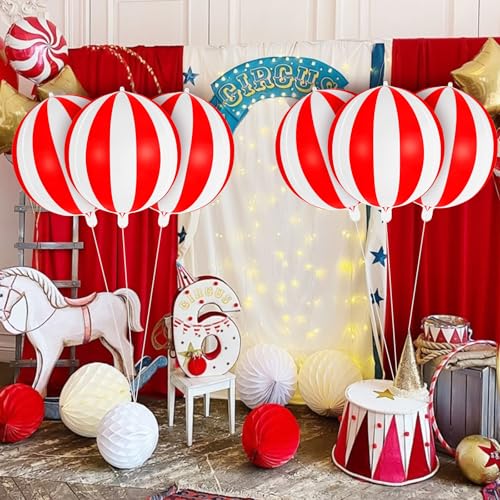 22-Inch Red and White Metallic Carnival Balloons - 6 Pack