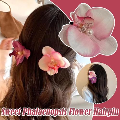 5Pcs Artificial Orchid Hair Clips Silk Phalaenopsis Barrettes