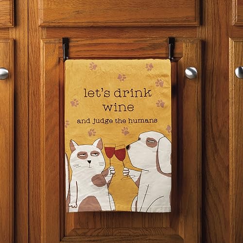 Primitives by Kathy Cotton Dish Towel - Drink Wine Design, 28"x28"