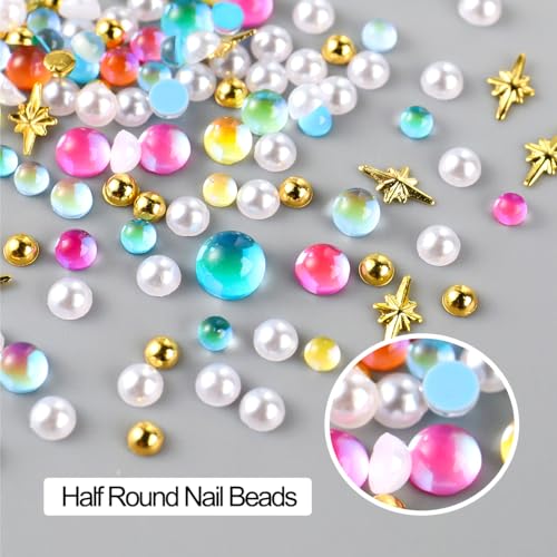 700 Pcs 3D Nail Charms Bubble Beads & Half Pearls with Picker Pen