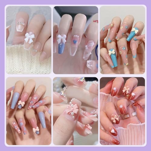 BELLEBOOST 3D Bow Nail Charms and Flatback Pearls Set with Tools