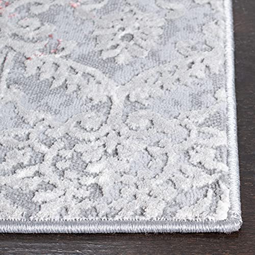 SAFAVIEH Meadow Collection Area Rug - 3' Square, Light Grey & Pink, Modern Abstract Design, Non-Shedding & Easy Care, Ideal for High Traffic Areas in Living Room, Bedroom (MDW573G)