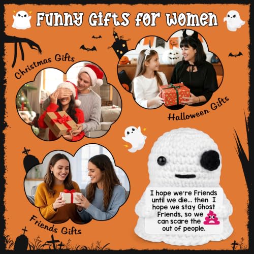 Ghost Friends Best Friend Gift for Women Halloween Birthday Friendship Crochet Ghost - Handmade Quirky Keepsake