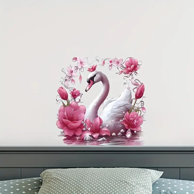 Floral Swan Toilet Lid Decal - Waterproof Self-Adhesive Bathroom Sticker
