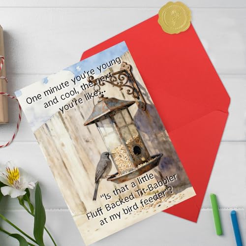 Funny Birthday Card with Bird Feeder Joke - Humorous Aging Card