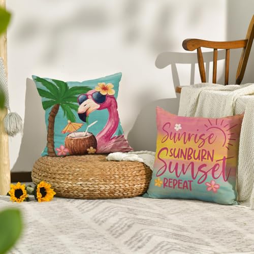 AVOIN colorlife Summer Flamingo Throw Pillow Covers 20x20 Set of 4