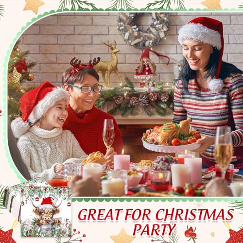Christmas Highland Cow Paper Napkins - Disposable Holiday Party Decor 80 pcs