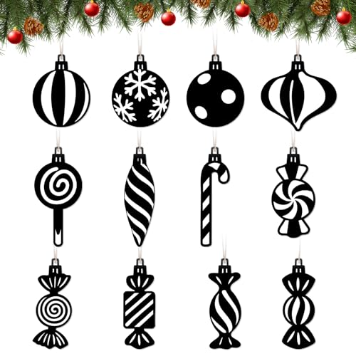 Wooden Christmas Tree Ornaments 24Pcs Candy Lollipop Hanging Decor Black