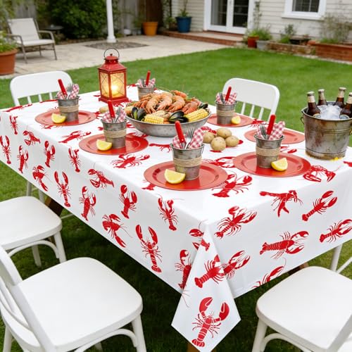 4 Pack Crawfish Tablecloths - Red Lobster Party Covers 87x51in