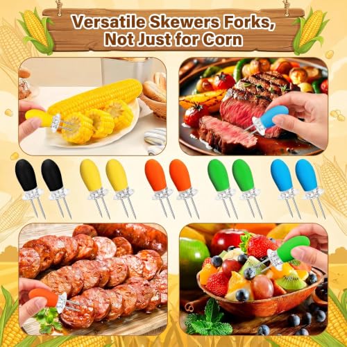 20 Pcs Stainless Steel Corn Cob Holders Set with Silicone Grip