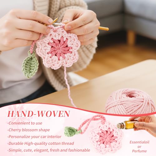 Handmade Crochet Cherry Blossom Car Hanging Ornament - Cute Aesthetic Decor