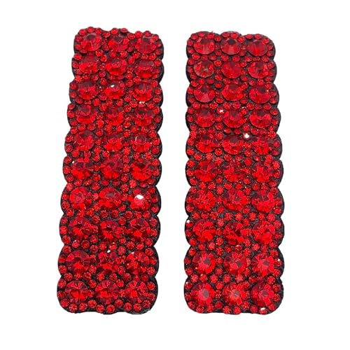 Red Rhinestone Snap Hair Clips for Women - 2 Pack Rectangular Hair Barrettes