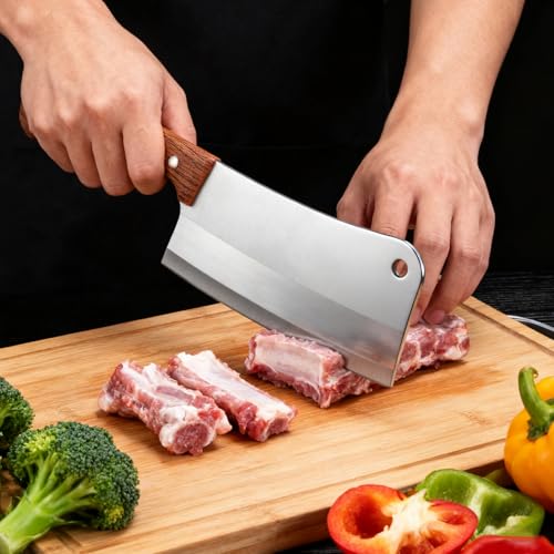 Uibkor 7-Inch Meat Cleaver - Heavy Duty Stainless Steel Butcher Knife