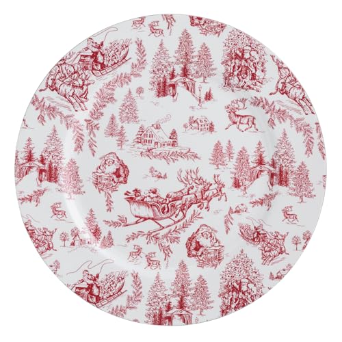 Christmas Toile Charger Plate - Red and White 13-Inch Round Holiday Decor