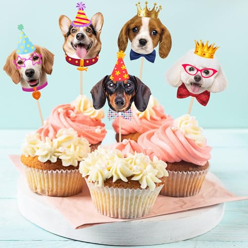 24 PCS Dog Cupcake Toppers - Cute Puppy Birthday Cake Decorations