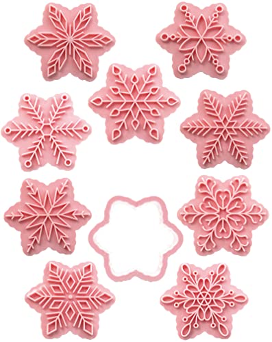 Snowflake Cookie Stamps Set - 9 Patterns Food Grade Plastic Christmas Baking Tools