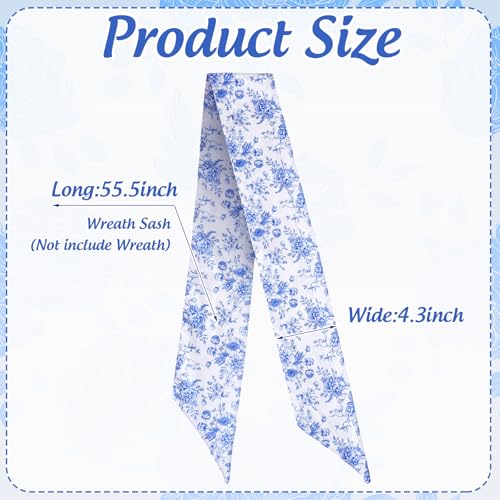 Chinoiserie Blue Flower Wreath Sashes - 2 Pcs Decor for Home & Parties
