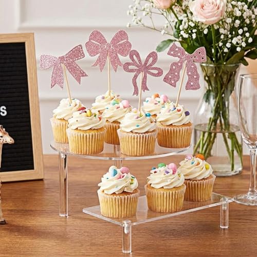 24 PCS Pink Bow Cupcake Toppers - Elegant Coquette Cake Decorations