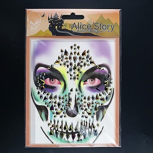 Halloween Sugar Skull Face Gems & Rhinestone Crystal Tattoos