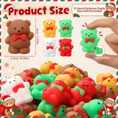 Christmas Teddy Bear Stress Balls Bulk 30 pcs - Colorful Holiday Party Favors