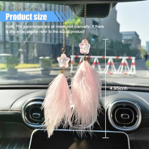 Car Rearview Mirror Charm - Fuzzy Feather & Resin Star Pendant