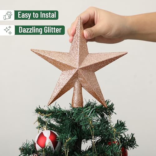 Christmas Tree Topper Glitter Star 8-Inch - Champagne