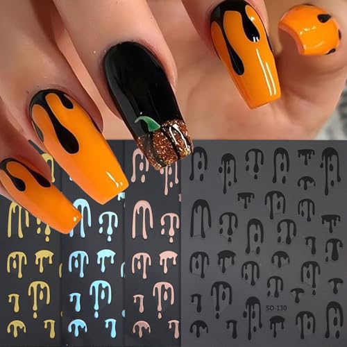 Halloween Blood Drop Nail Art Stickers - 4 Sheets 3D Self-Adhesive Decals