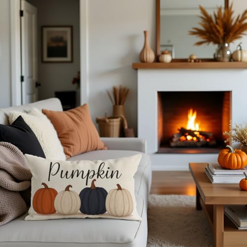PANDICORN Fall Pumpkin Pillow Cover, 12x20 Decorative Cushion
