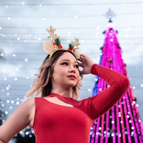 Christmas Reindeer Antler Headband with Glitter Ears and Bells