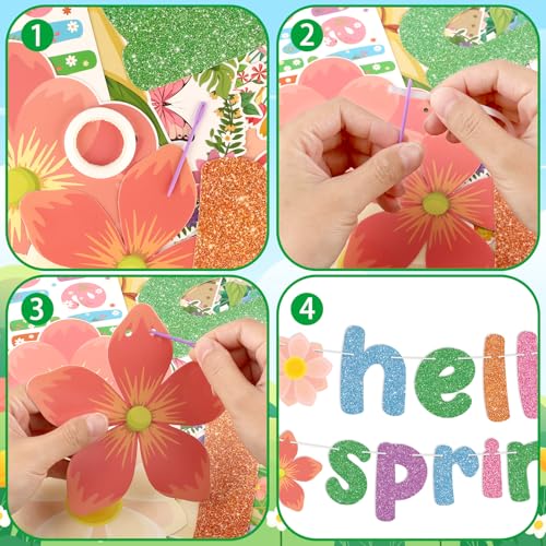 Hello Spring Decorations Set - Banner, Flowers & Butterfly Swirls