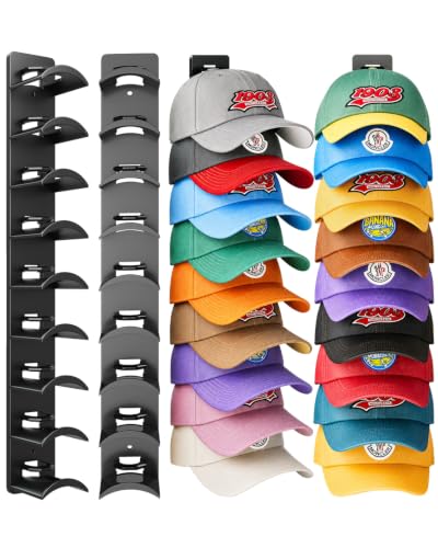 Meeenmiil Hat Organizer for Baseball Caps - 2 Pack Wall Mount Hat Rack