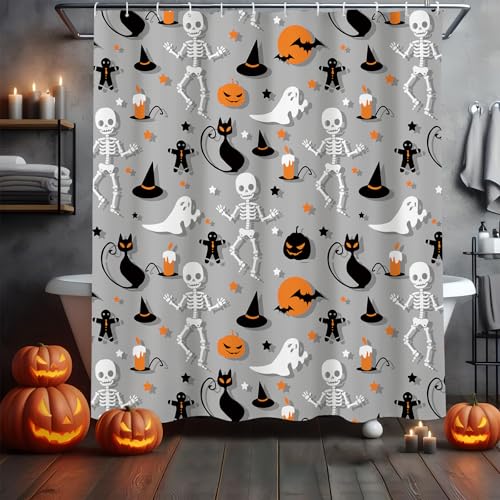 Halloween Skeleton Shower Curtain, 72x72 in, Durable Polyester