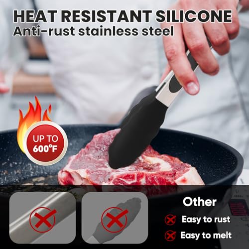 9-Inch Stainless Steel Kitchen Tongs with Silicone Tips - Heat Resistant & Locking Mechanism
