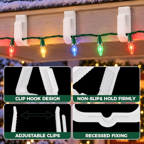 100 Pack Outdoor Christmas Light Clips Hooks for Roof Fence Deck Gutter - White