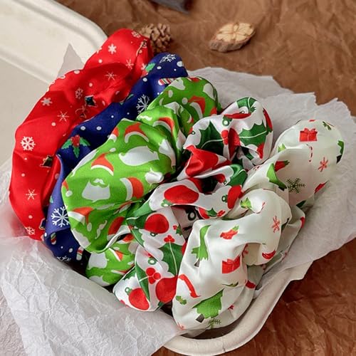 6 Pcs Floral Chiffon Hair Scrunchies - Elastic Hair Ties for Women