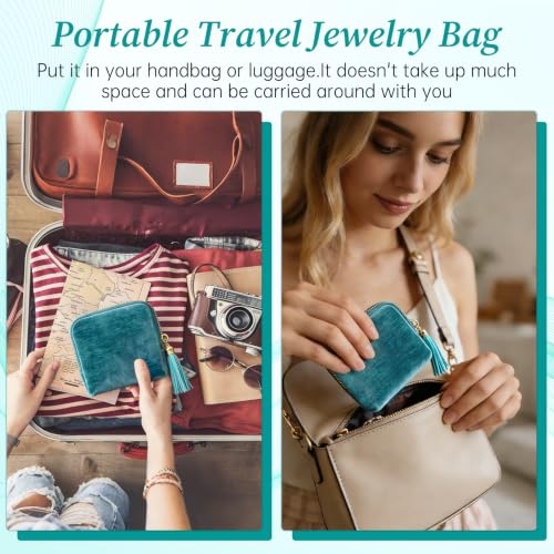 Small Travel Jewelry Case - Portable Velvet Jewelry Pouch, Blue