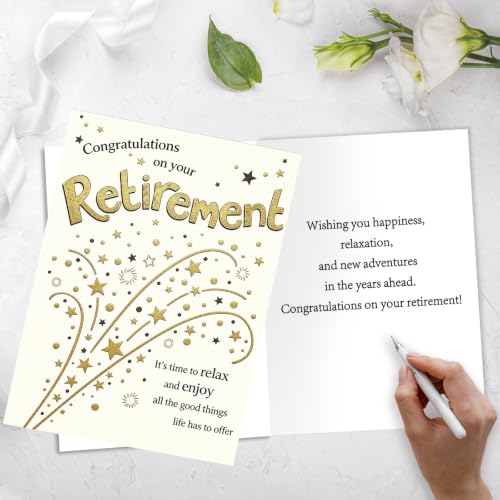 Elegant Happy Retirement Card with Envelope - SK-207 Gold Starburst Design