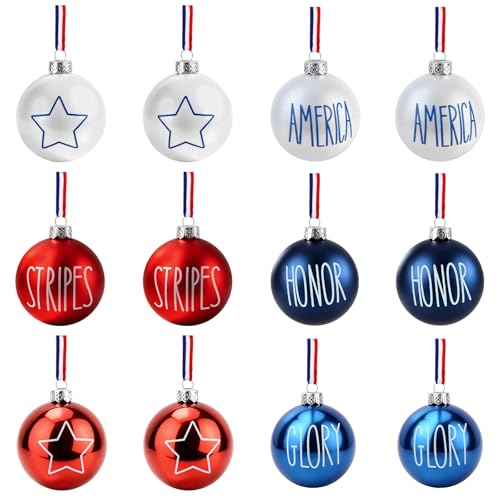 12PCS Red White Blue Patriotic Ball Ornaments for 4th of July