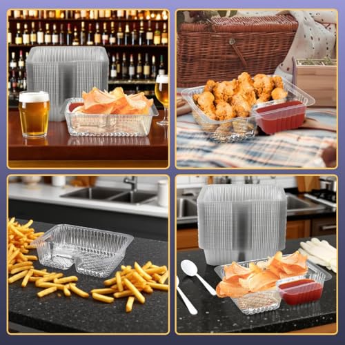 50 Pcs Disposable Nacho Trays with Dip Compartment - 12oz Plastic Serving Dish