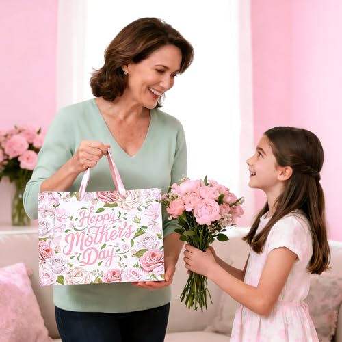 13" Floral Mother's Day Gift Bag with Card & Tissue Paper