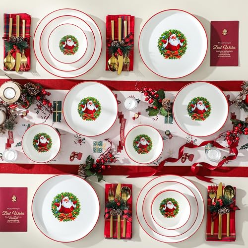 Santa Claus Christmas Dinnerware Set - 12 Pieces Porcelain Plates & Bowls for 4