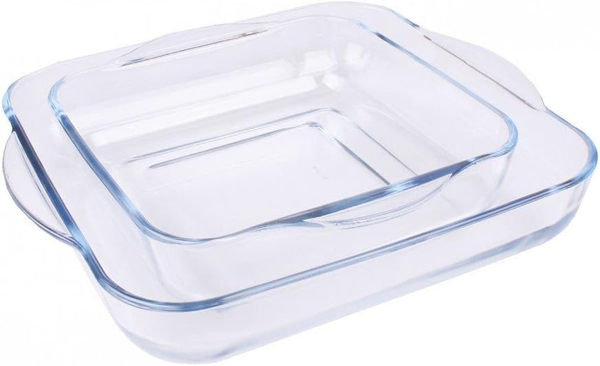 Borcam Baking Dishes Set of 2 - Clear Glass, Perfect for Care & Cooking | 31.5 x 28 x 6 cm