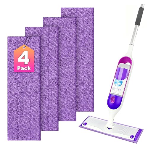 FIXSMITH 4 Pack Reusable Microfiber Mop Pads for Swiffer Power & Spray Mops