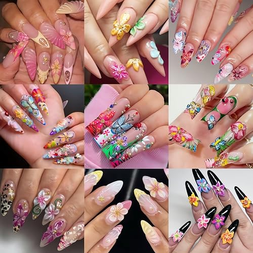Quezadyl 3Pcs 5D Embossed Flower Nail Stickers Tropical Floral Decals