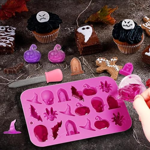 Hoxxu 2pcs Halloween Silicone Moulds 3D Candy & Chocolate Gummy Shapes