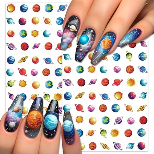 IDDFEVE Galaxy Planet Nail Stickers Self-Adhesive Celestial Space Art Decals 2 Sheets